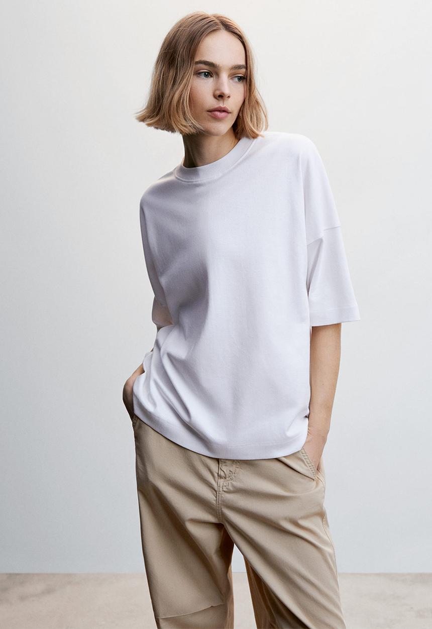 MANGO - T-shirt sita - white