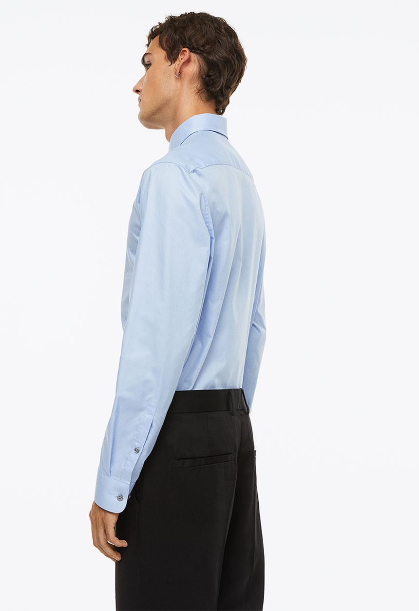 H&M - Slim fit premium cotton shirt - light blue