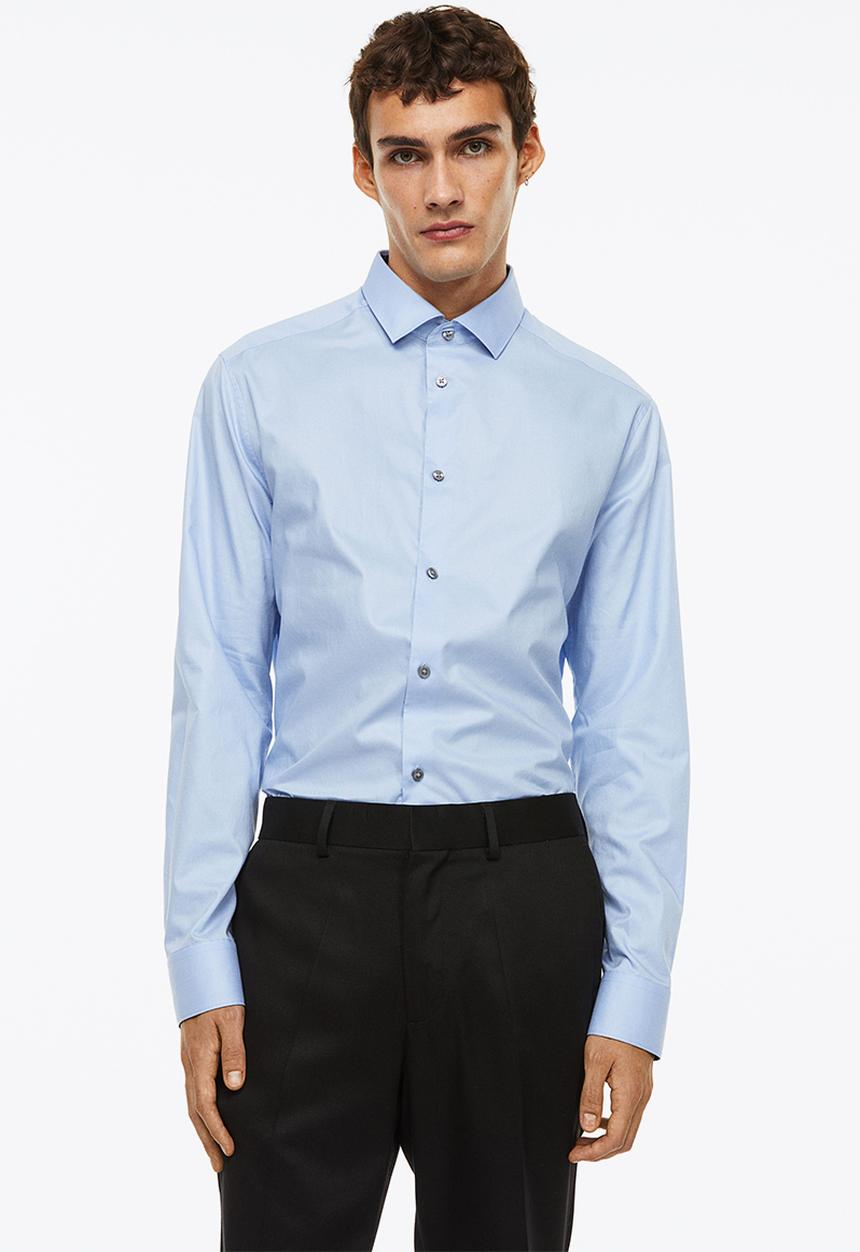 H&M - Slim fit premium cotton shirt - light blue