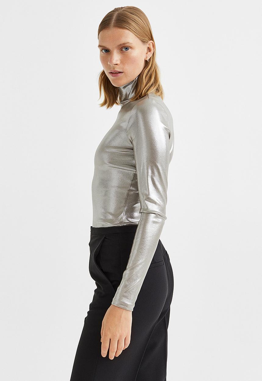 H&M - Polo-neck top - silver-coloured