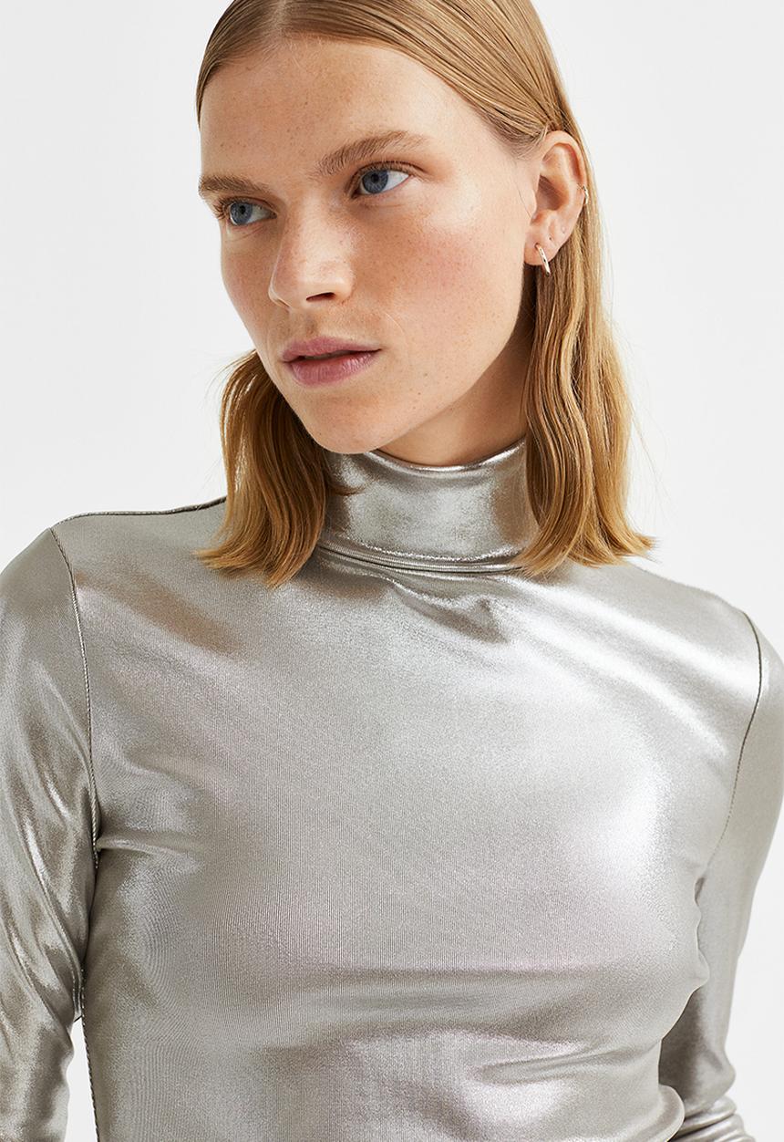 H&M - Polo-neck top - silver-coloured