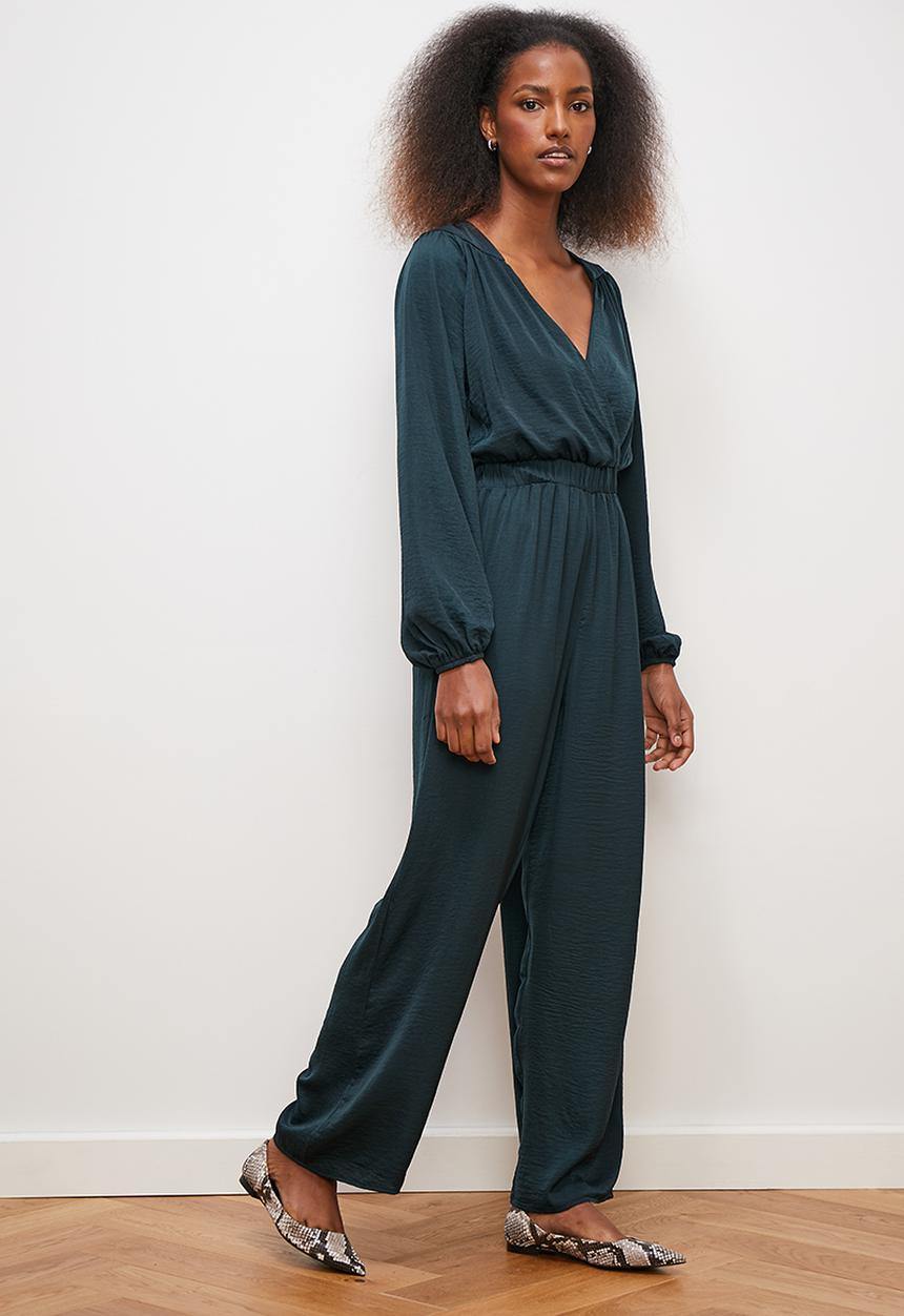 edit - Satin wrap wide leg jumpsuit - dark teal