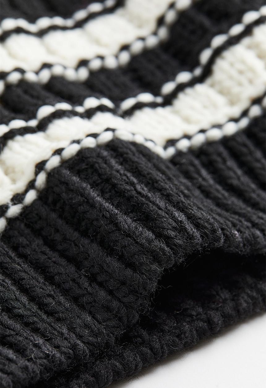 H&M - Oversized turtleneck jumper - black/striped