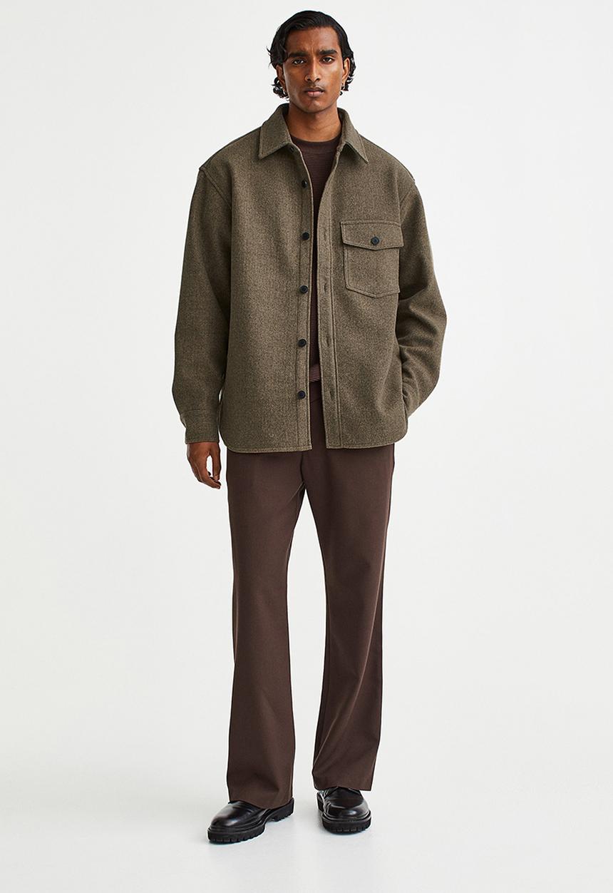 H&M - Relaxed fit felted overshirt - brown marl