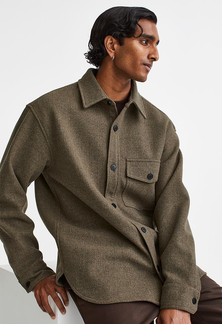 H&M - Relaxed fit felted overshirt - brown marl