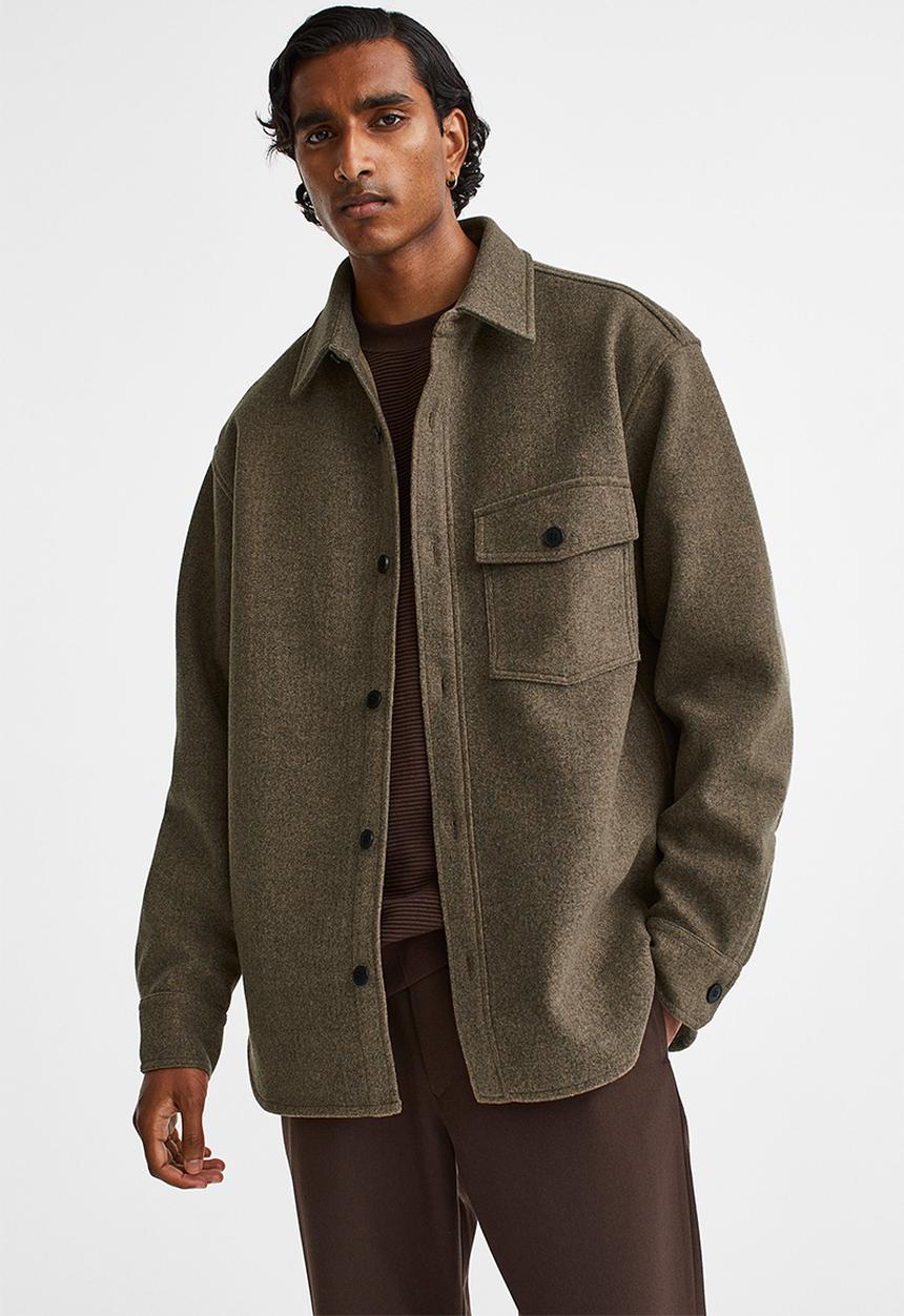 H&M - Relaxed fit felted overshirt - brown marl