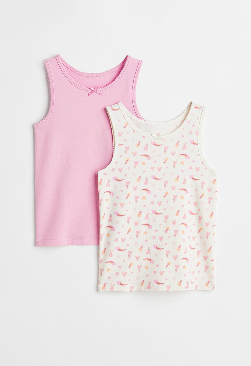 H&M - 2-pack vest tops -  pink/shooting stars