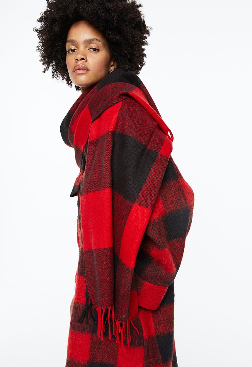 H&M - Oversized long shacket - red/checked