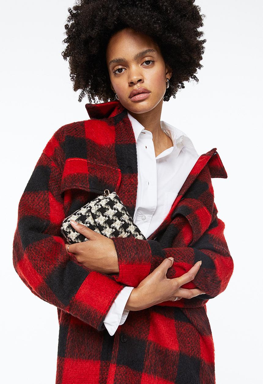 H&M - Oversized long shacket - red/checked