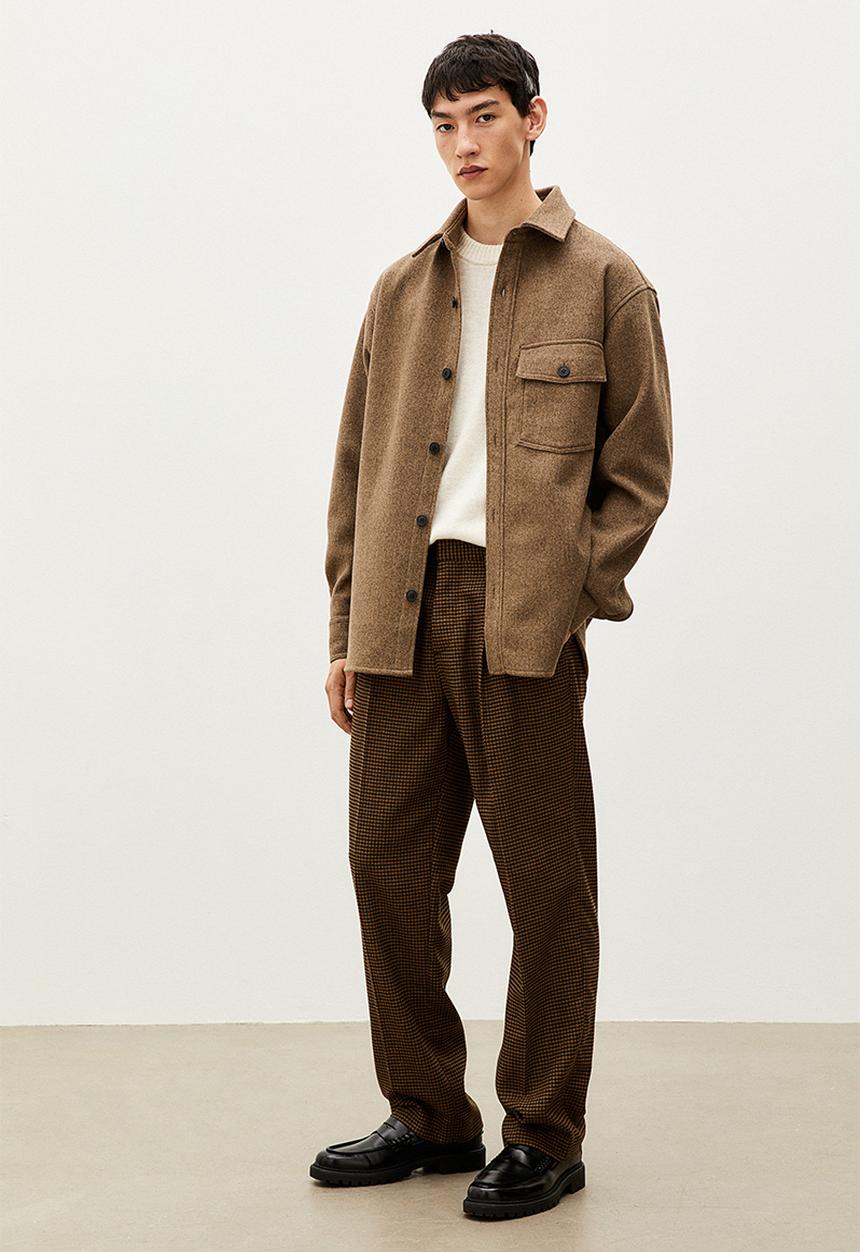 H&M - Relaxed fit wool-blend trousers - brown/dogtooth-patterned