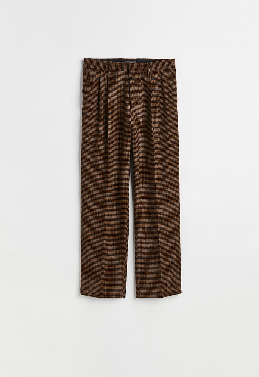 H&M - Relaxed fit wool-blend trousers - brown/dogtooth-patterned