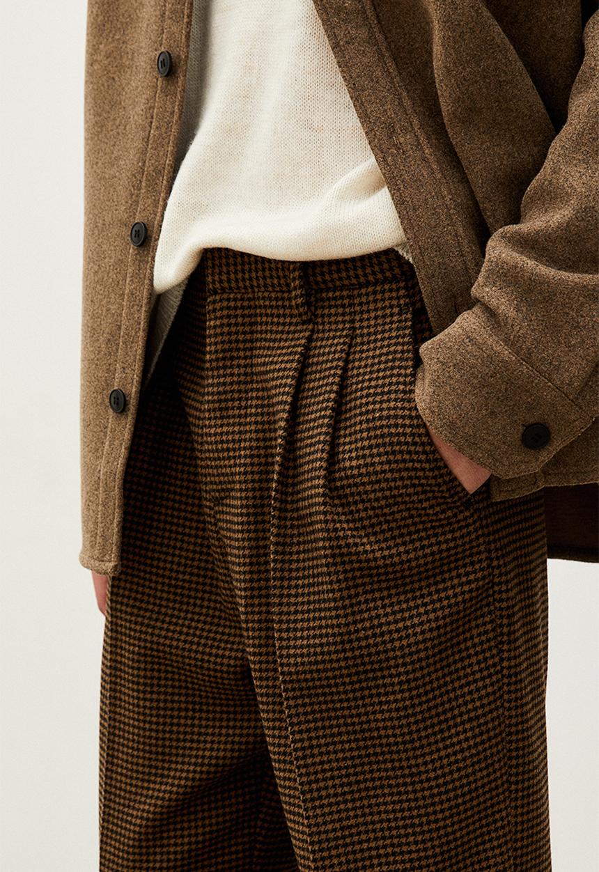H&M - Relaxed fit wool-blend trousers - brown/dogtooth-patterned