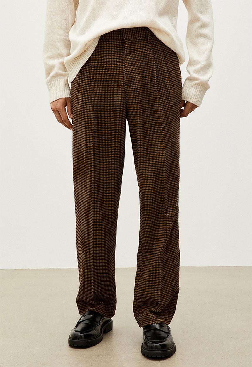 H&M - Relaxed fit wool-blend trousers - brown/dogtooth-patterned