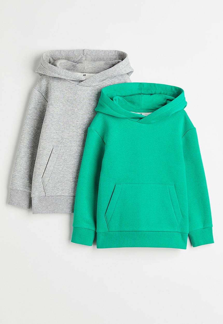 H&M - 2-pack hoodies - green,grey