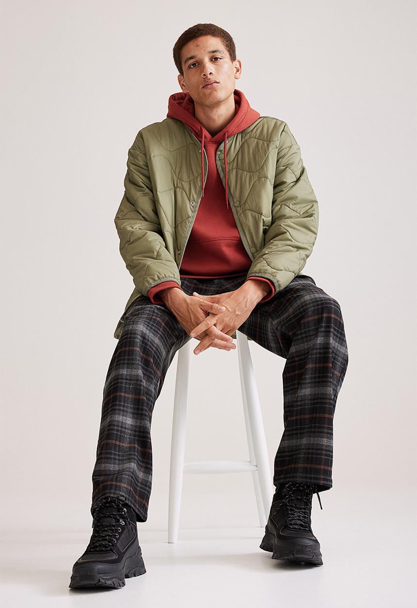 H&M - Relaxed fit wool-blend twill trousers - brown& black checked