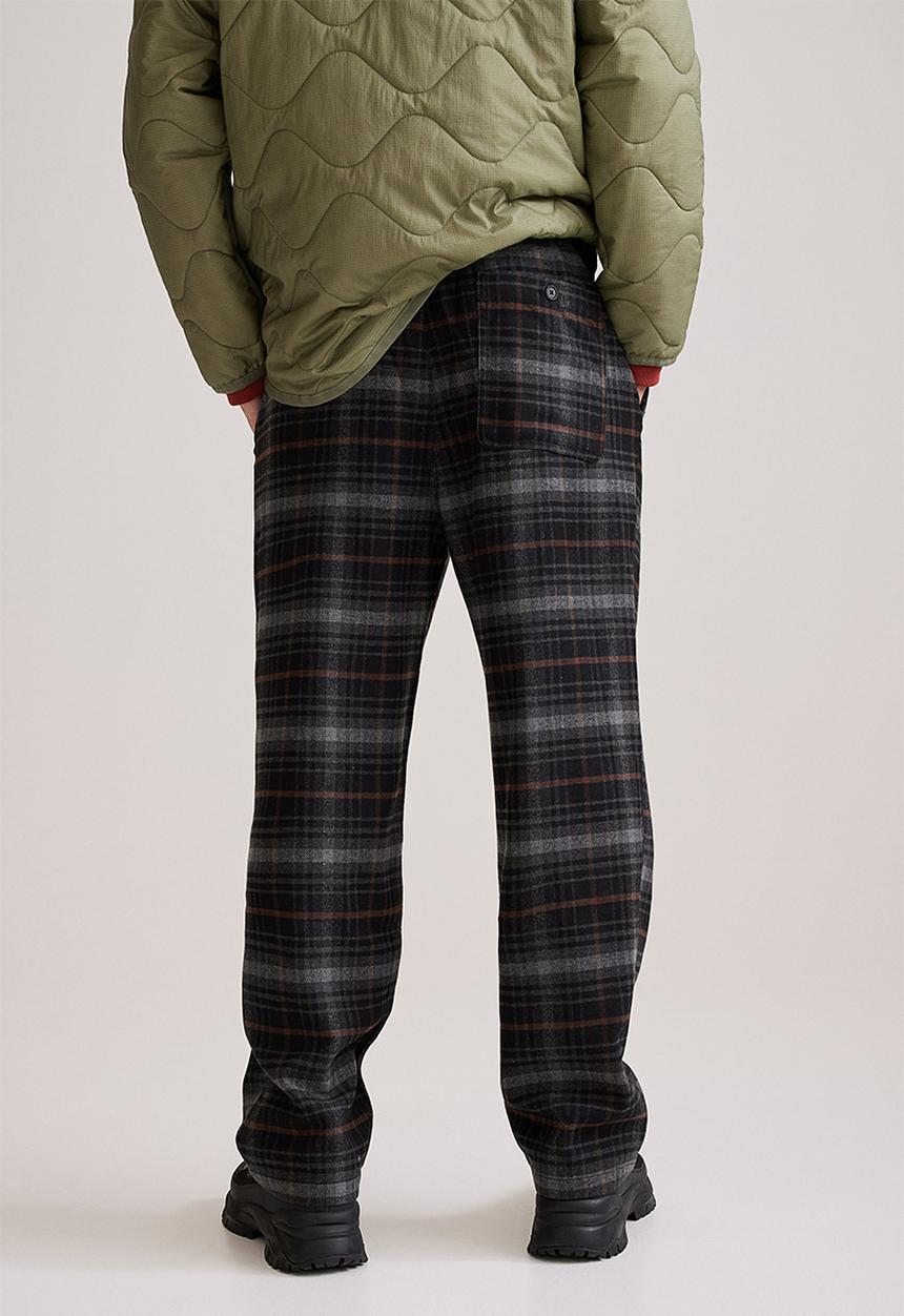 H&M - Relaxed fit wool-blend twill trousers - brown& black checked