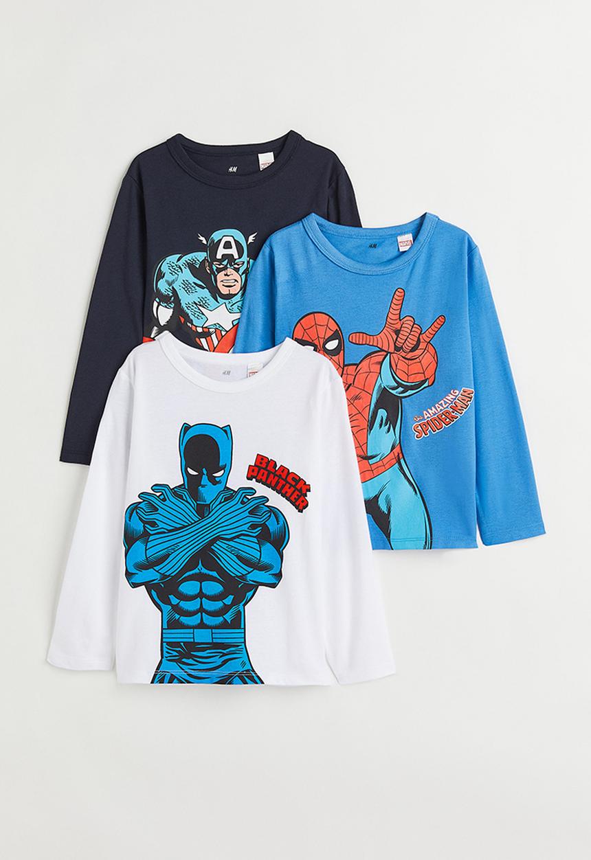 H&M - 3-pack printed tops - blue/spider-man
