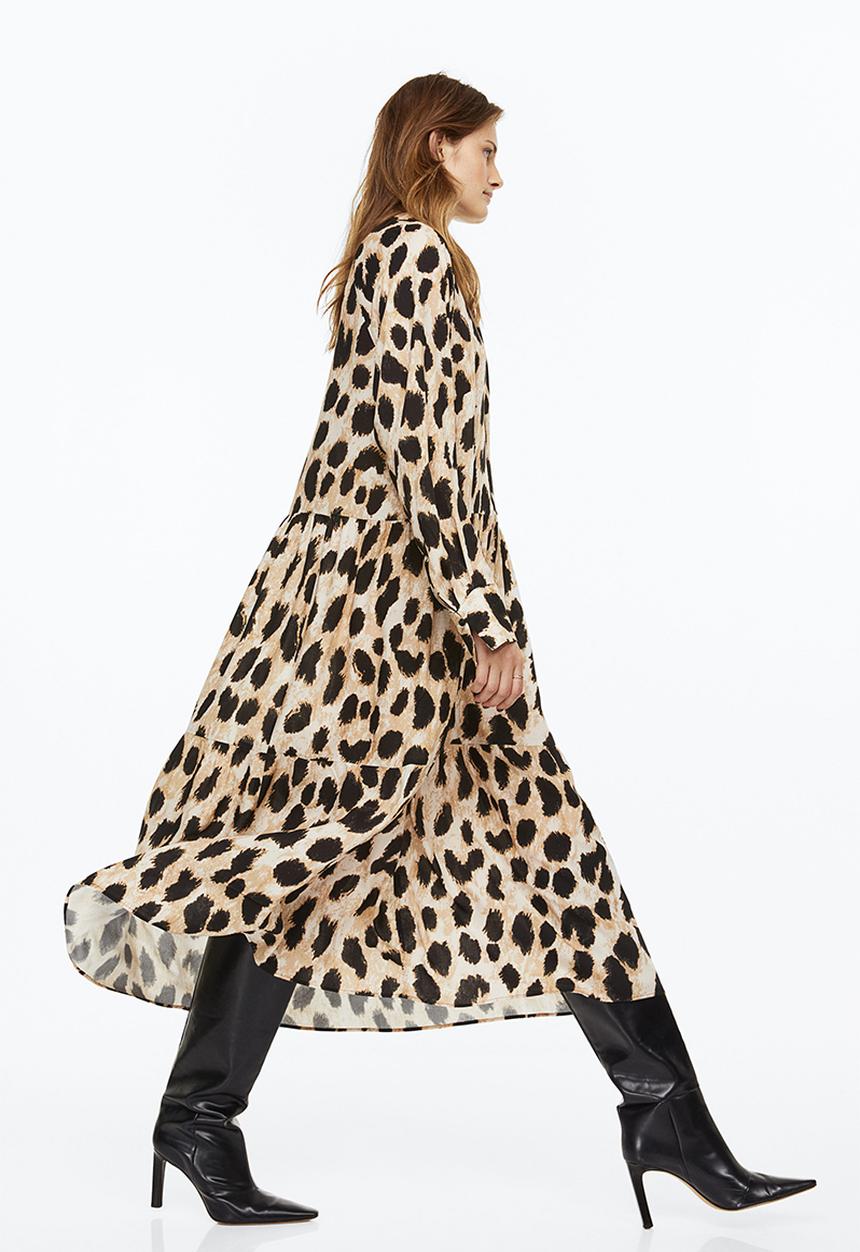 H&M - Tiered shirt dress - light beige/leopard print