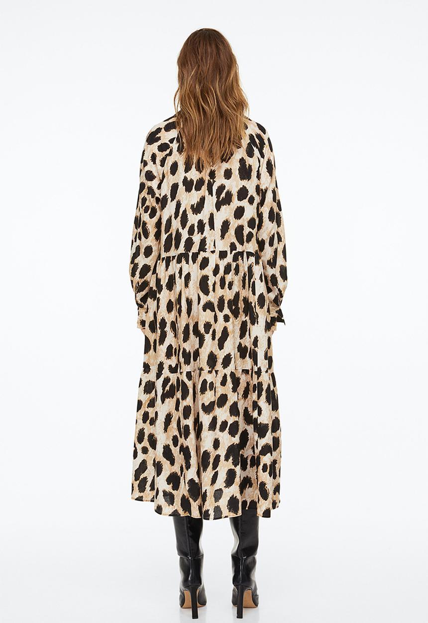 H&M - Tiered shirt dress - light beige/leopard print