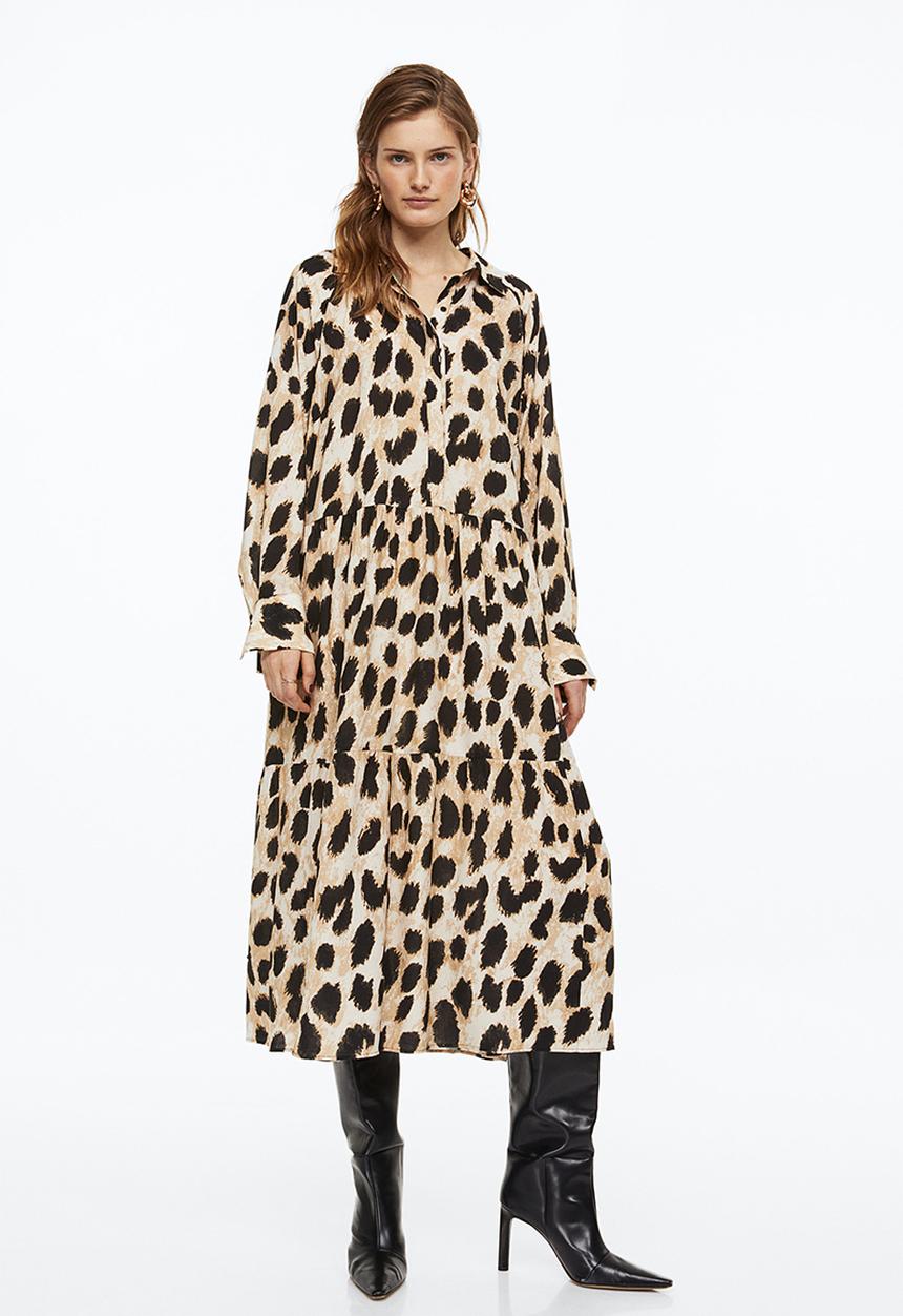 H&M - Tiered shirt dress - light beige/leopard print