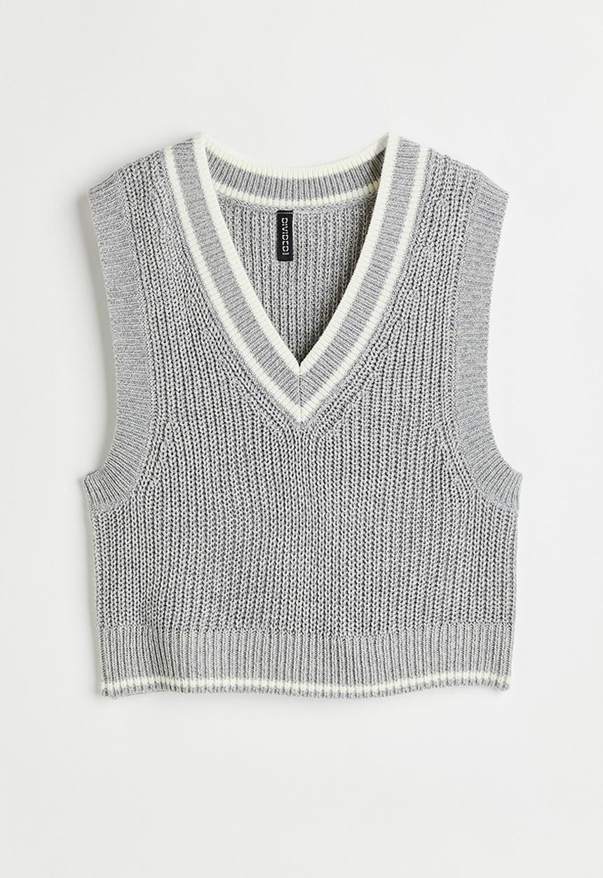H&M - Rib-knit sweater vest - light grey marl/white