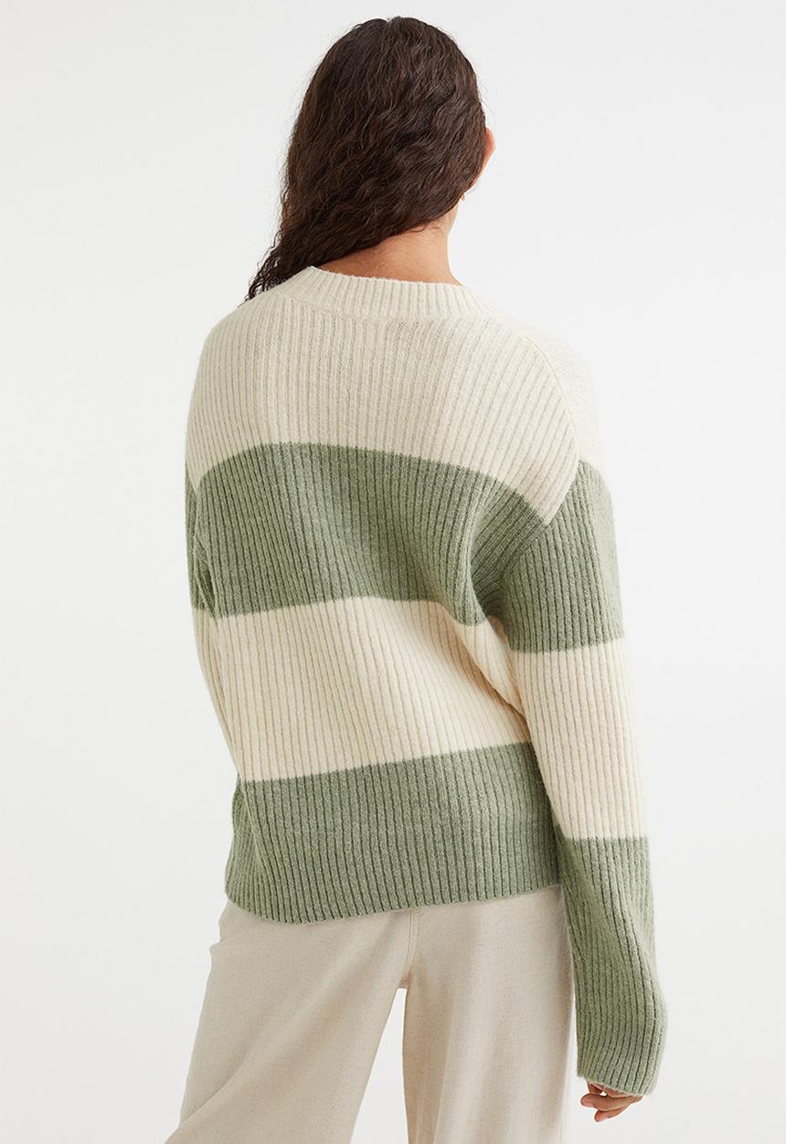 H&M - Rib-knit jumper - green/striped
