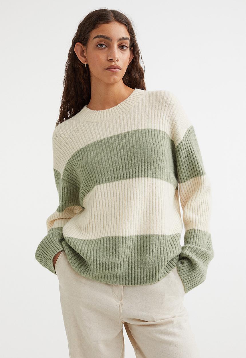 H&M - Rib-knit jumper - green/striped