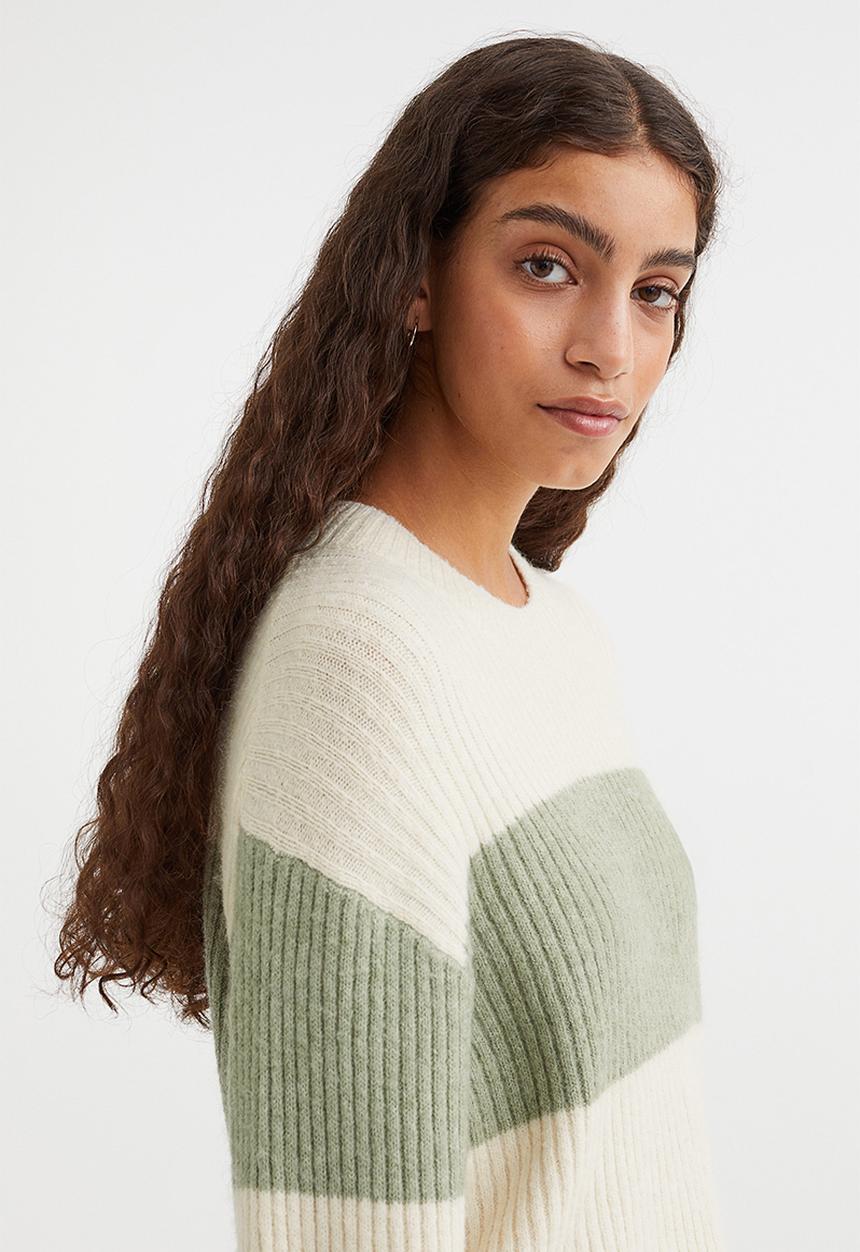 H&M - Rib-knit jumper - green/striped