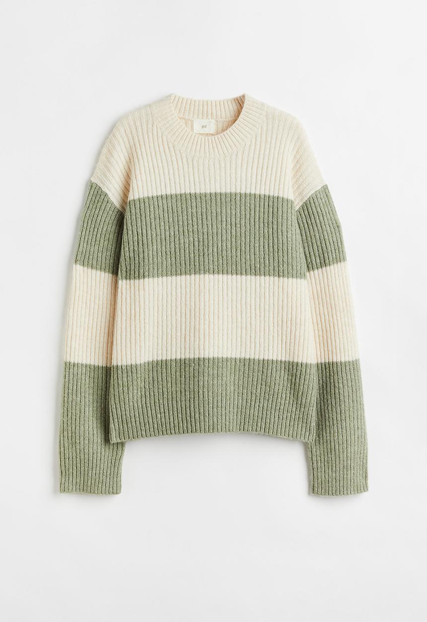 H&M - Rib-knit jumper - green/striped