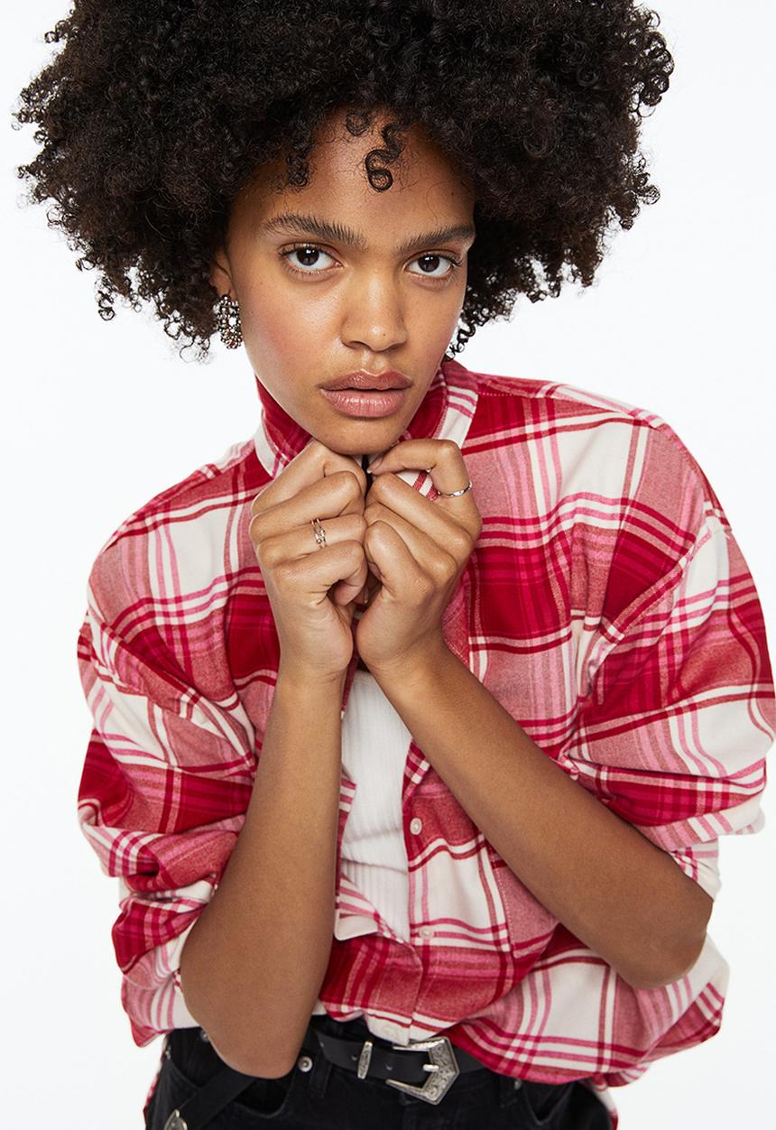H&M - Oversized flannel shirt - red/checked