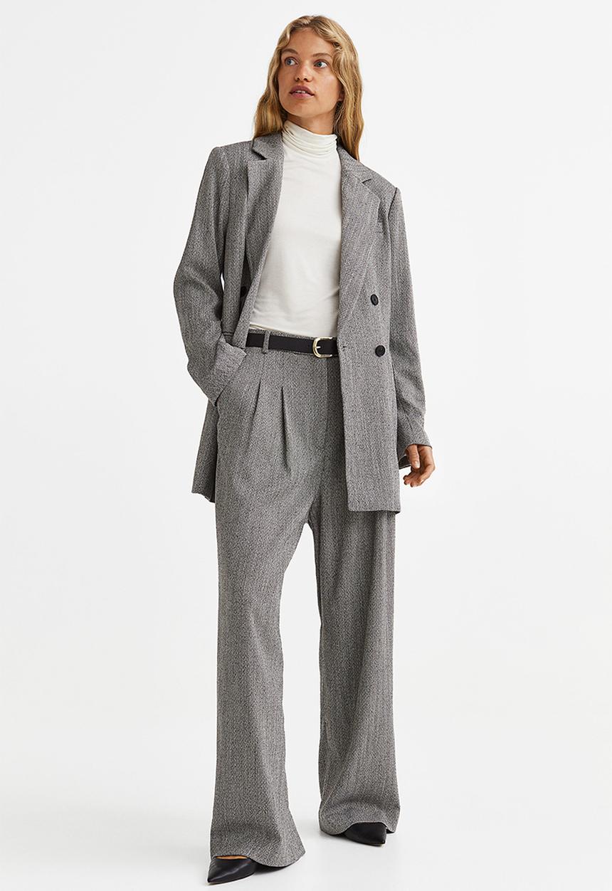 H&M - Wide trousers - grey/herringbone pattern