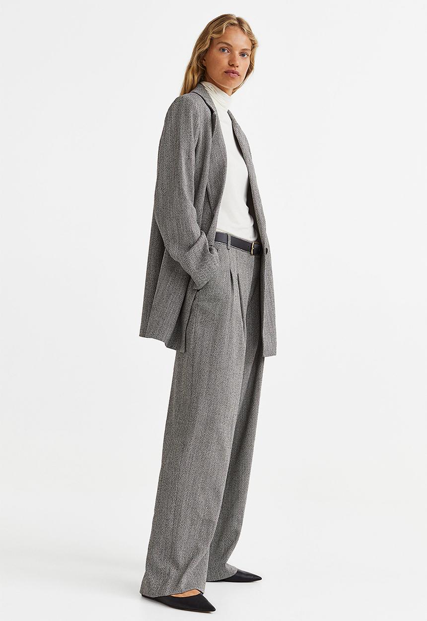 H&M - Wide trousers - grey/herringbone pattern