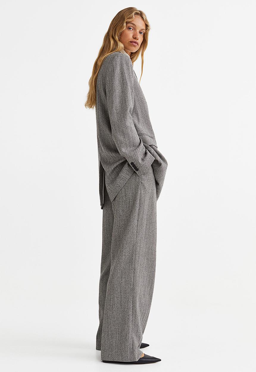 H&M - Wide trousers - grey/herringbone pattern