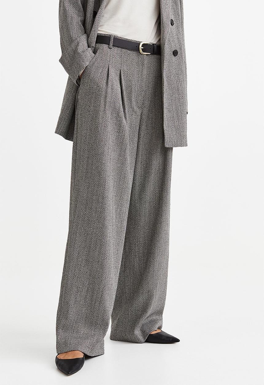 H&M - Wide trousers - grey/herringbone pattern