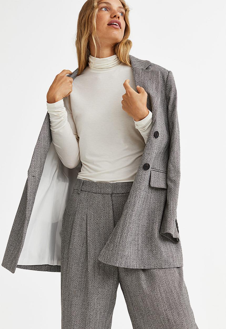 H&M - Wide trousers - grey/herringbone pattern