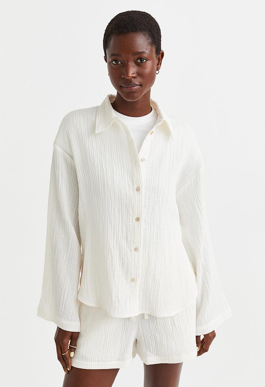 H&M - Crinkled cotton shirt - cream