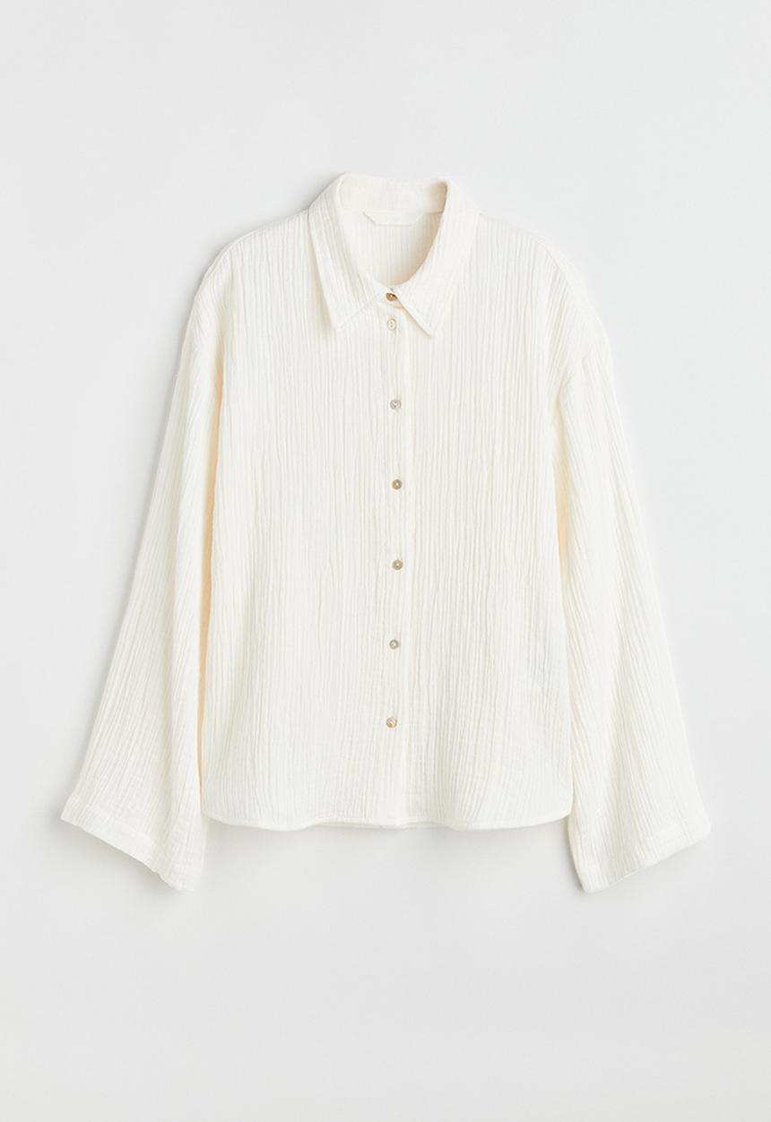 H&M - Crinkled cotton shirt - cream