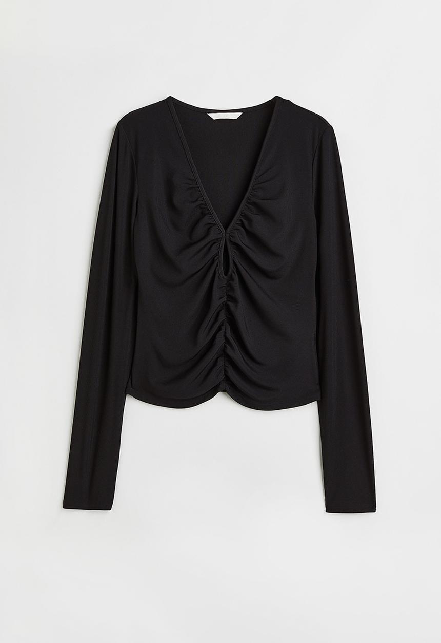 H&M - Short gathered top - black