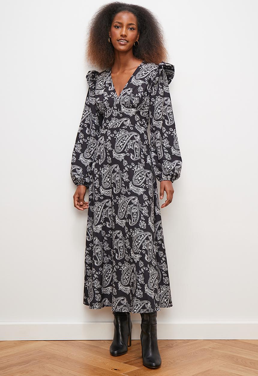 edit - Ruffle detail midi dress - monochromatic floral