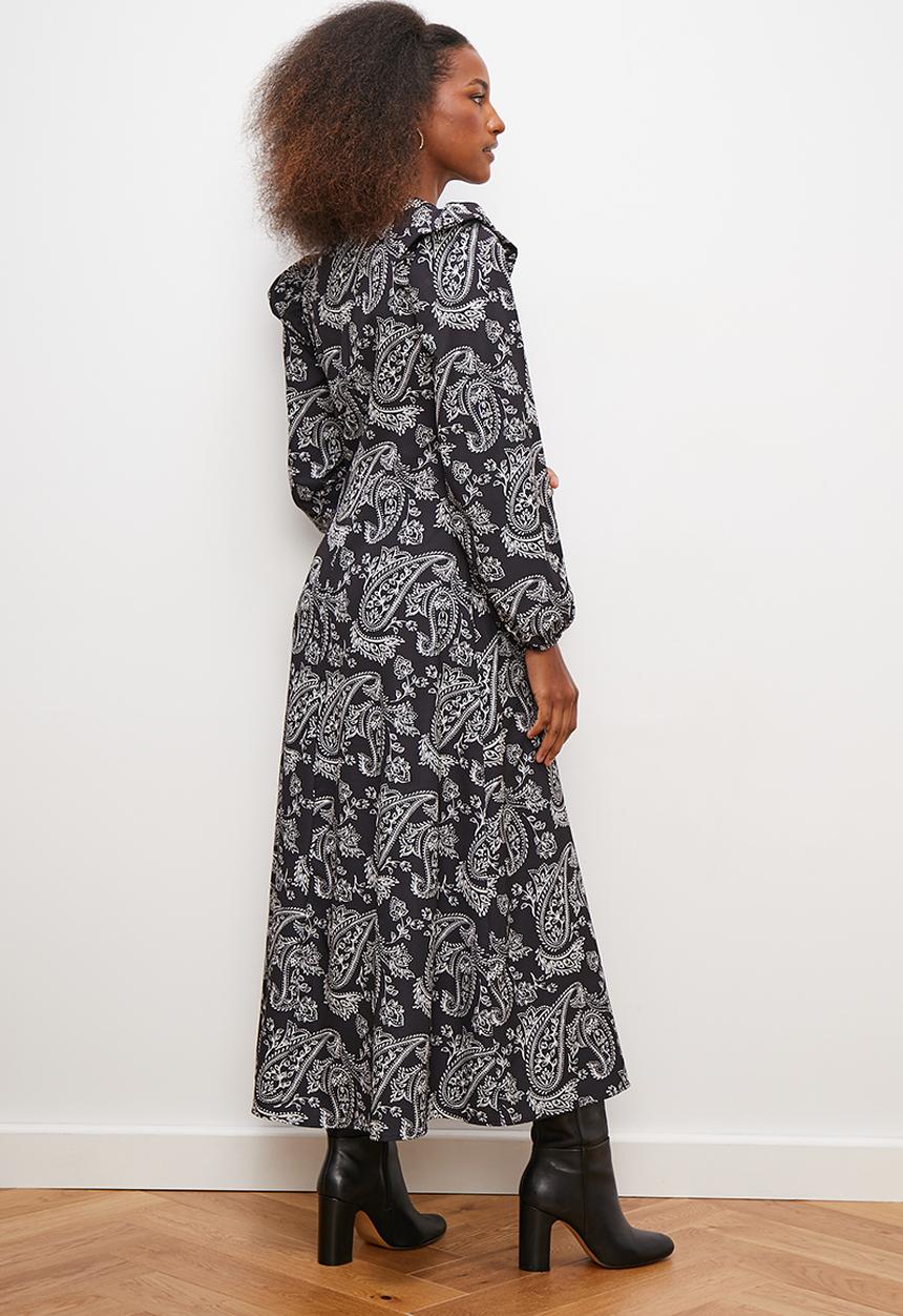 edit - Ruffle detail midi dress - monochromatic floral