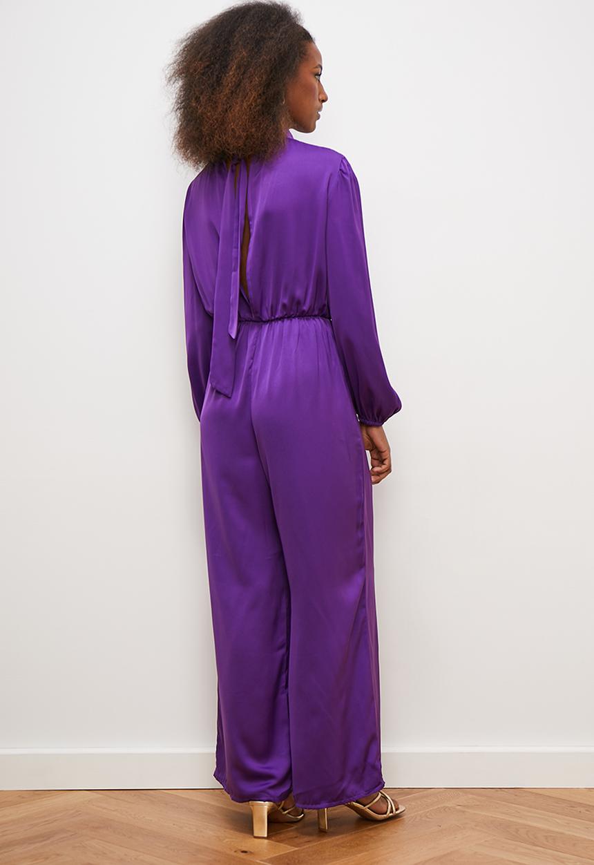 edit - Satin kitty bow waisted jumpsuit - purple