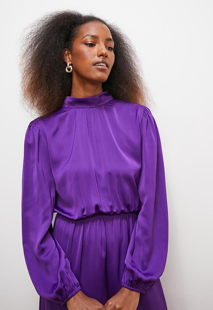 edit - Satin kitty bow waisted jumpsuit - purple