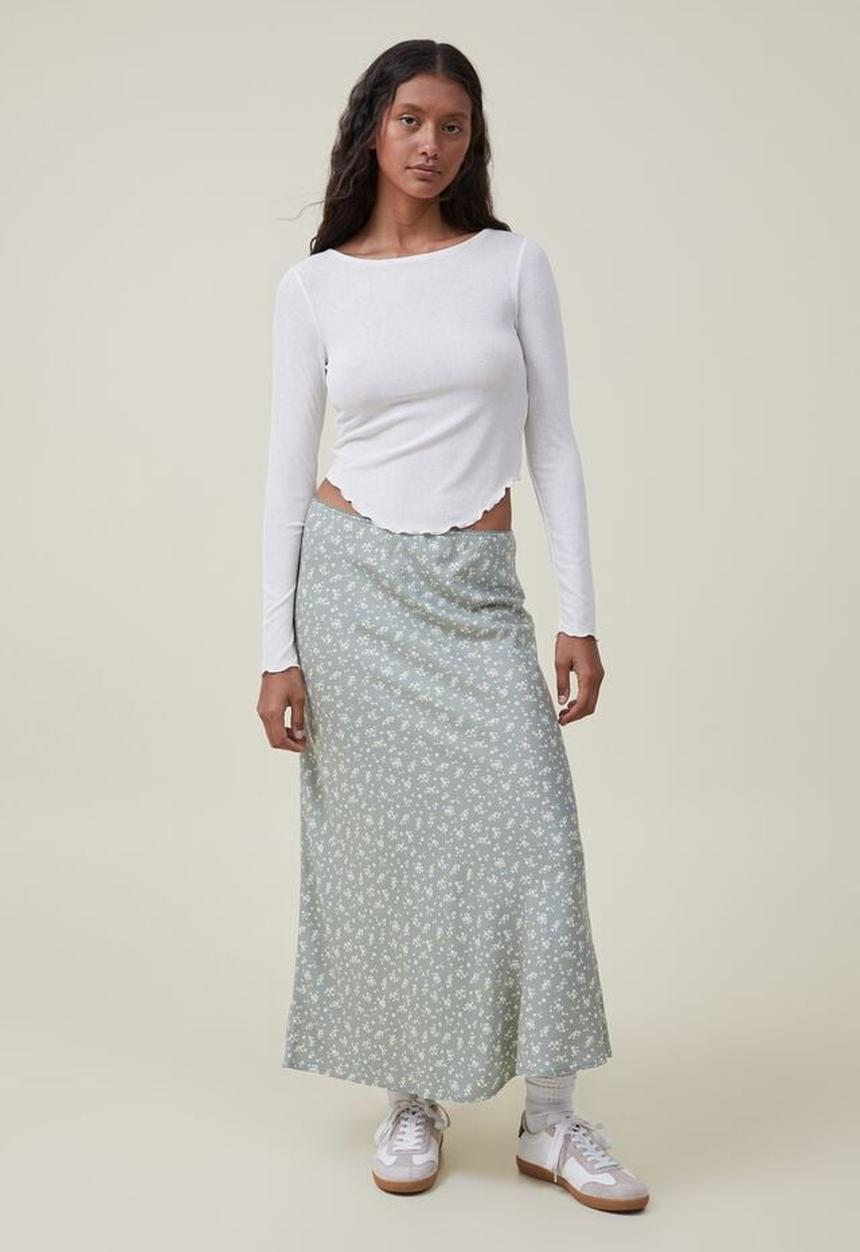 Cotton On - Picot maxi slip skirt - marlo ditsy tinted sage