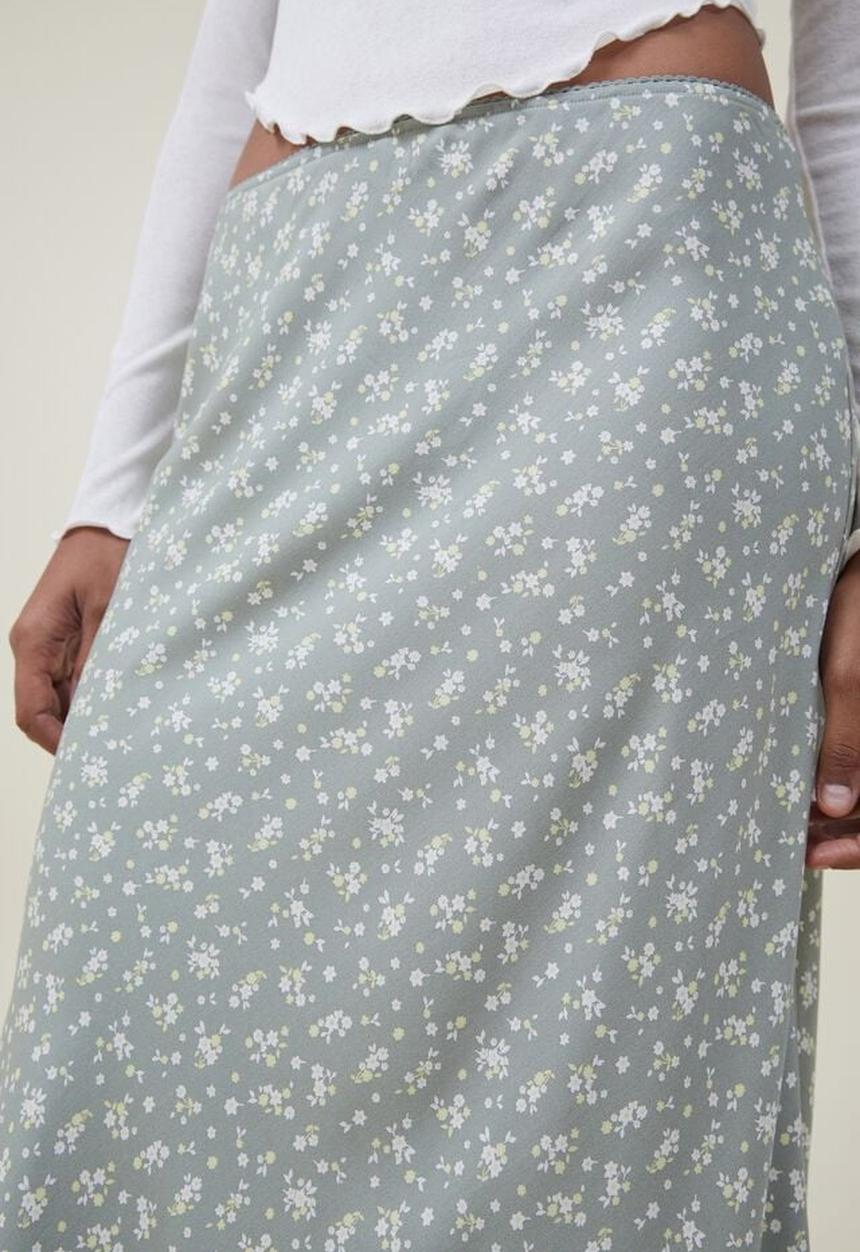 Cotton On - Picot maxi slip skirt - marlo ditsy tinted sage