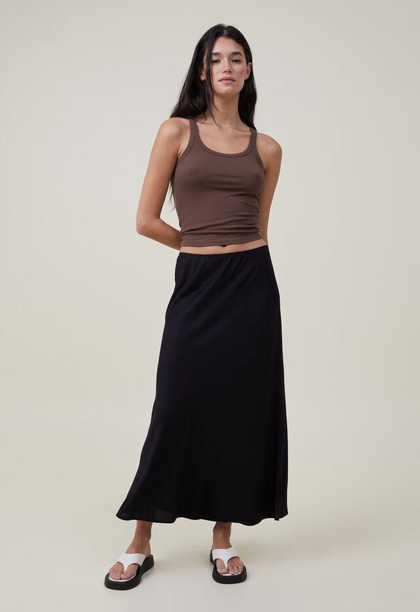 Cotton On - Picot maxi slip skirt - black