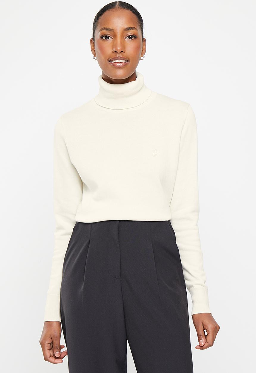 POLO - Wmn cotton long sleeve poloneck - ecru