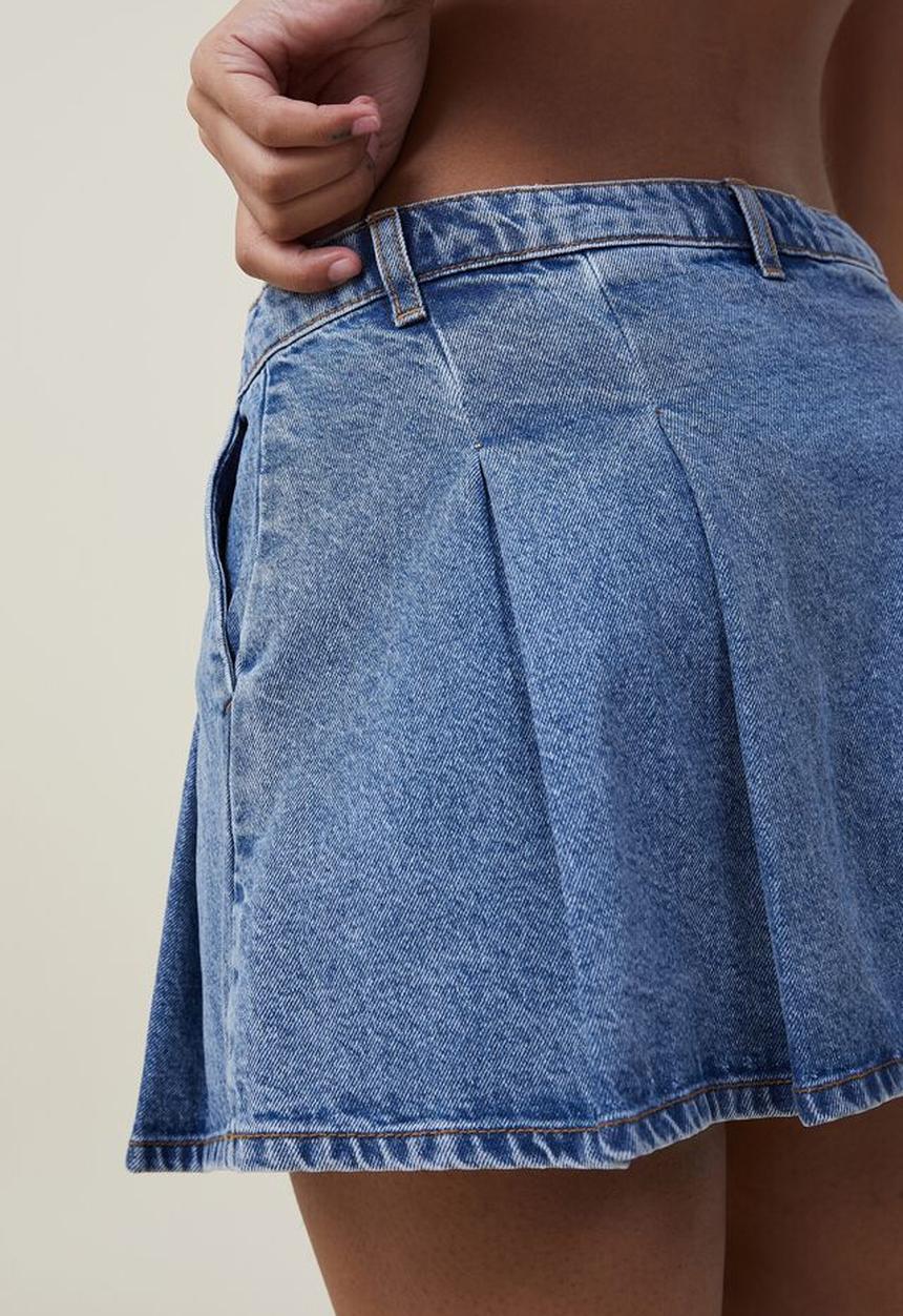 Cotton On - Denim pleated micro mini - offshore blue