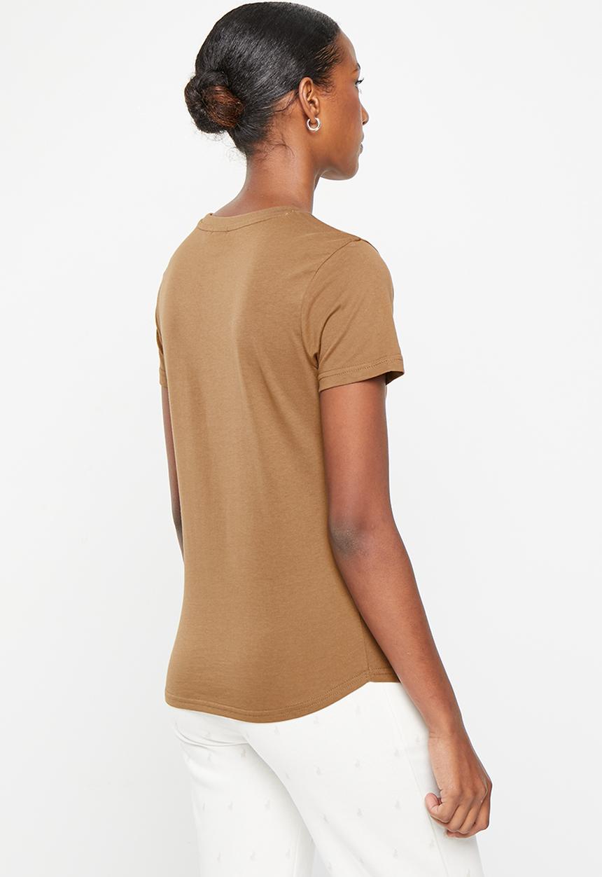POLO - Wmn sequin branded short sleeve t-shirt - camel