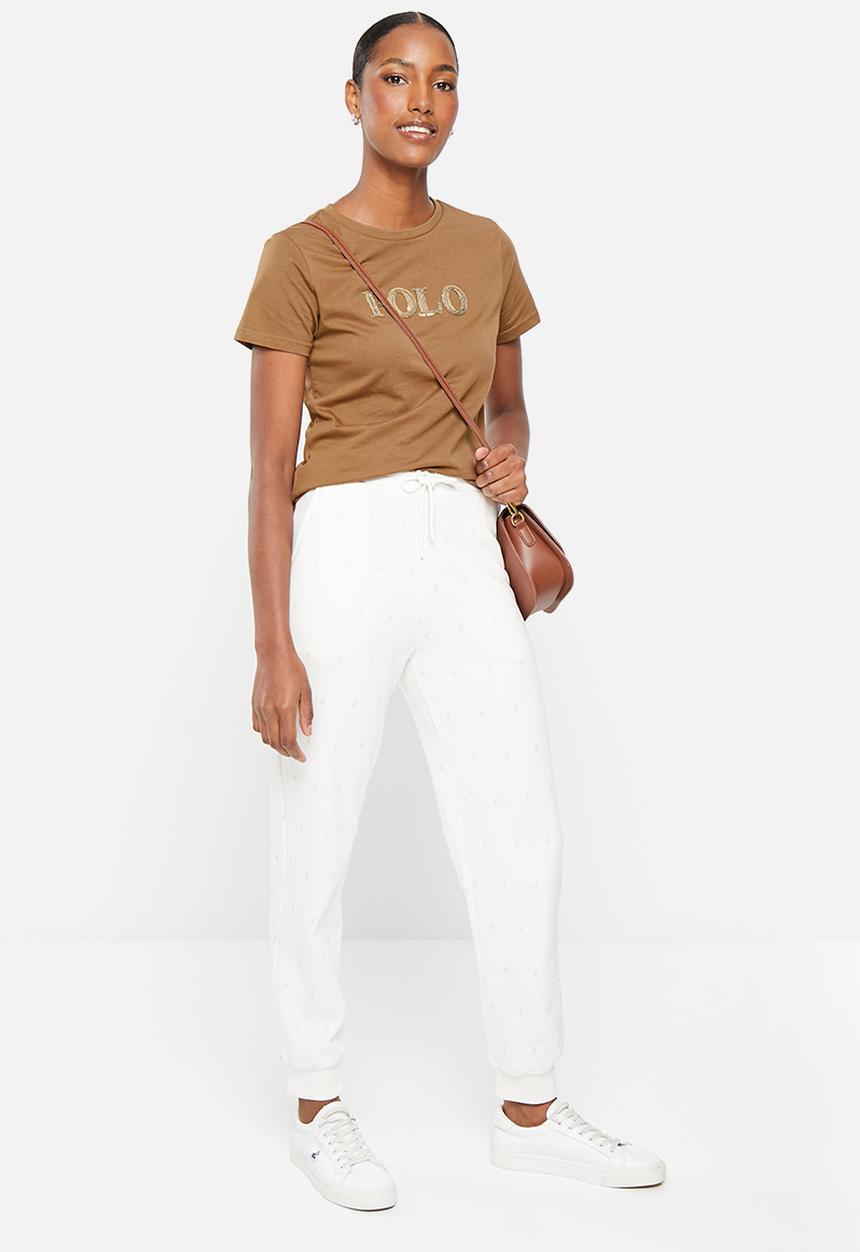 POLO - Wmn sequin branded short sleeve t-shirt - camel