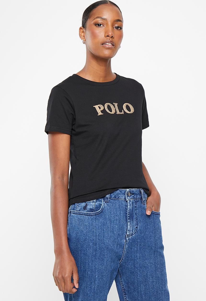 POLO - Wmn sequin branded short sleeve t-shirt - black